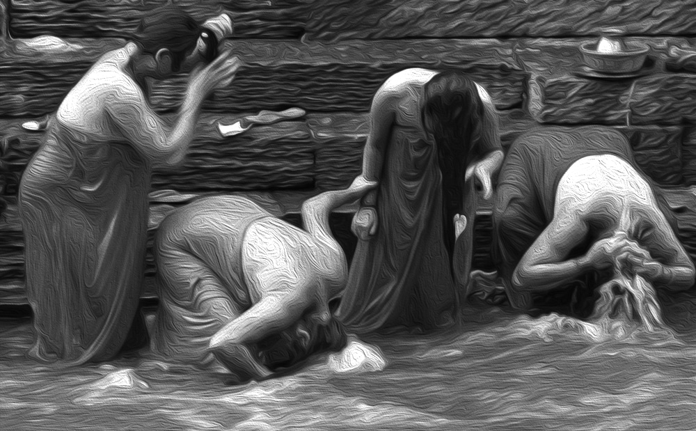 Beautiful women bathing in the river