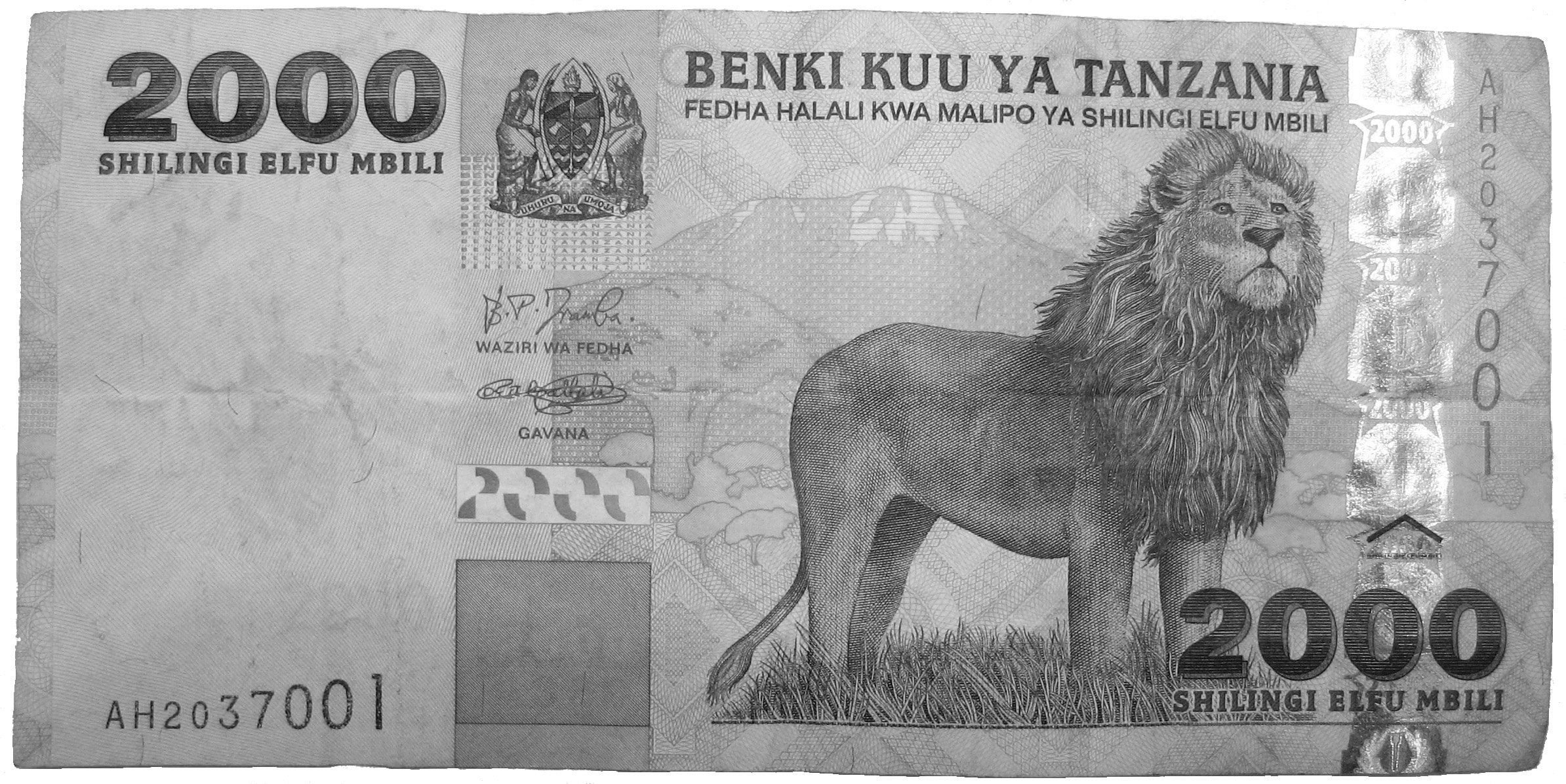 2000 Tanzanian shillings note