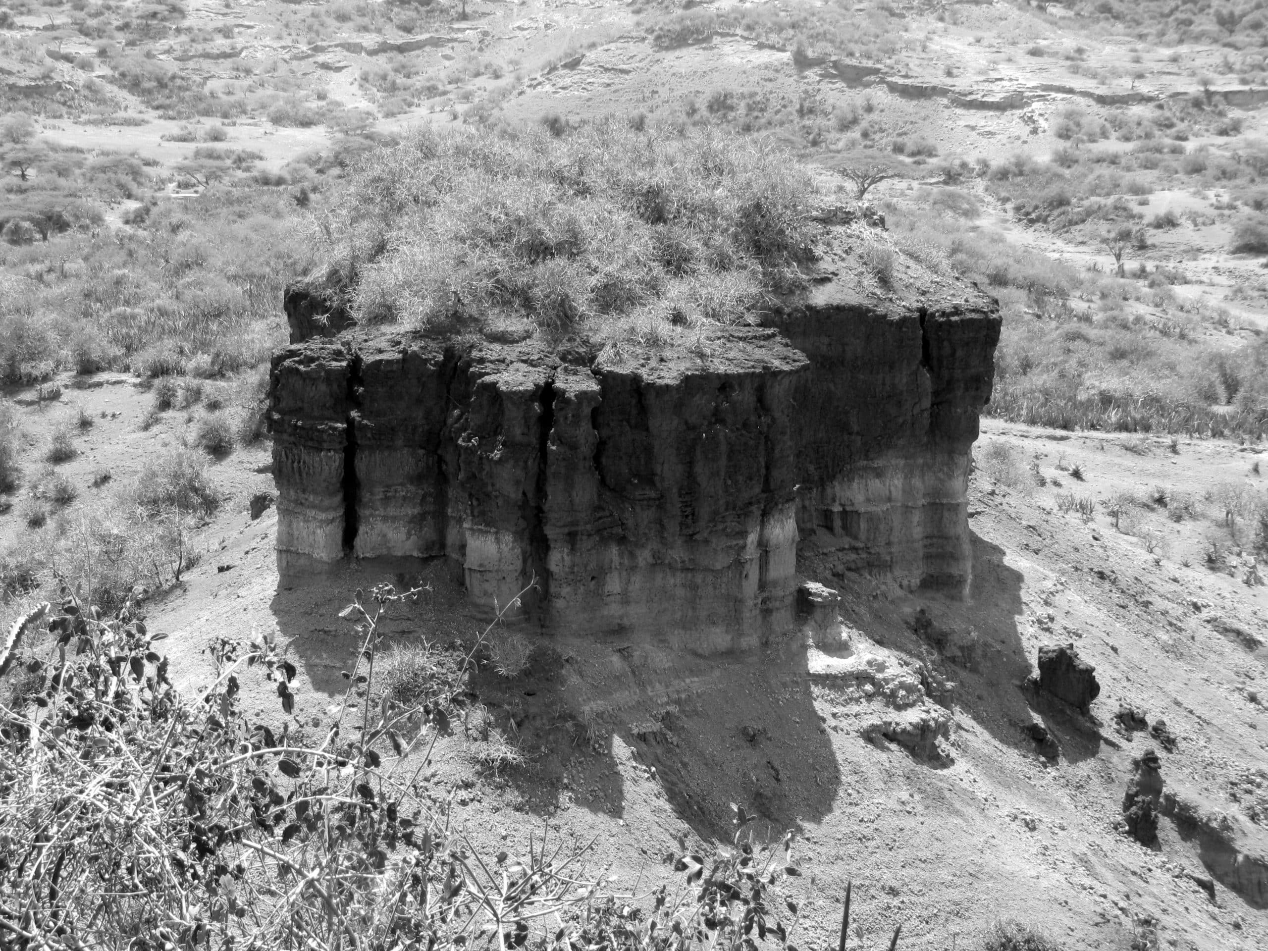 A close view of the monolith formed from sediments of red color from Bed III