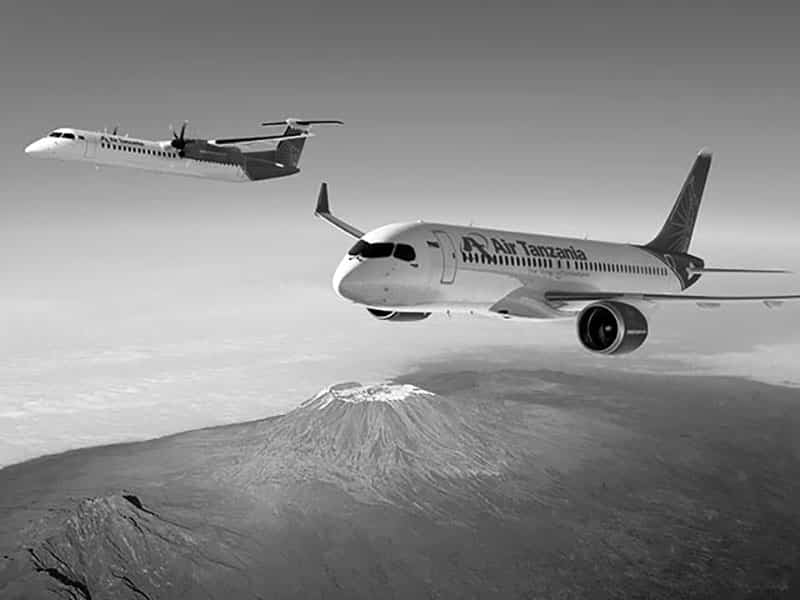 Air Tanzania planes flying over Kilimanjaro mountain