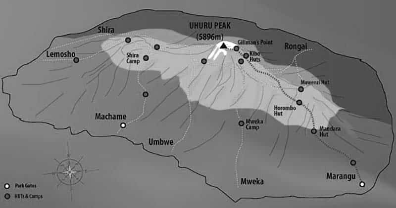 Mount Kilimanjaro on a map