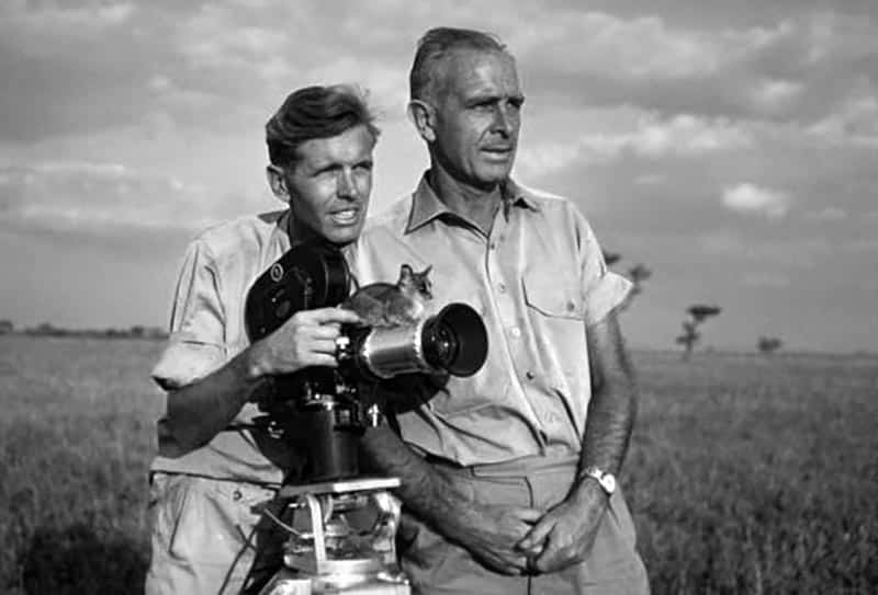 Bernhard Grzimek with his son, Michael in the making of the movie Serengeti