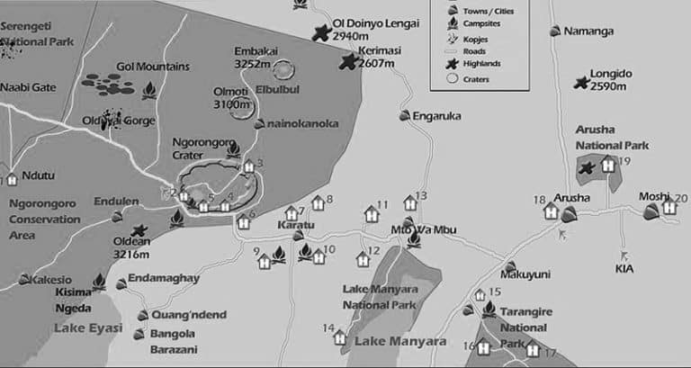 Ngorongoro Conservation Area Map 768x409 