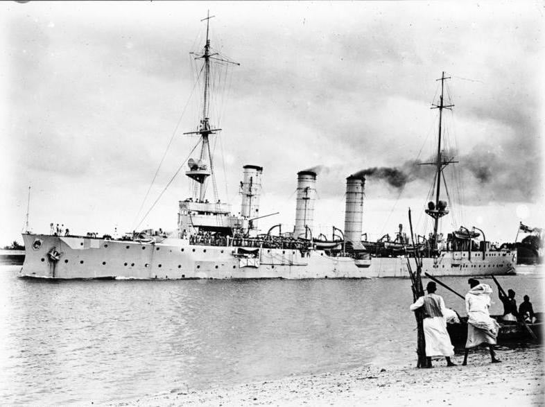 SMS Königsberg anchored at the Dar es salaam port during colonial times