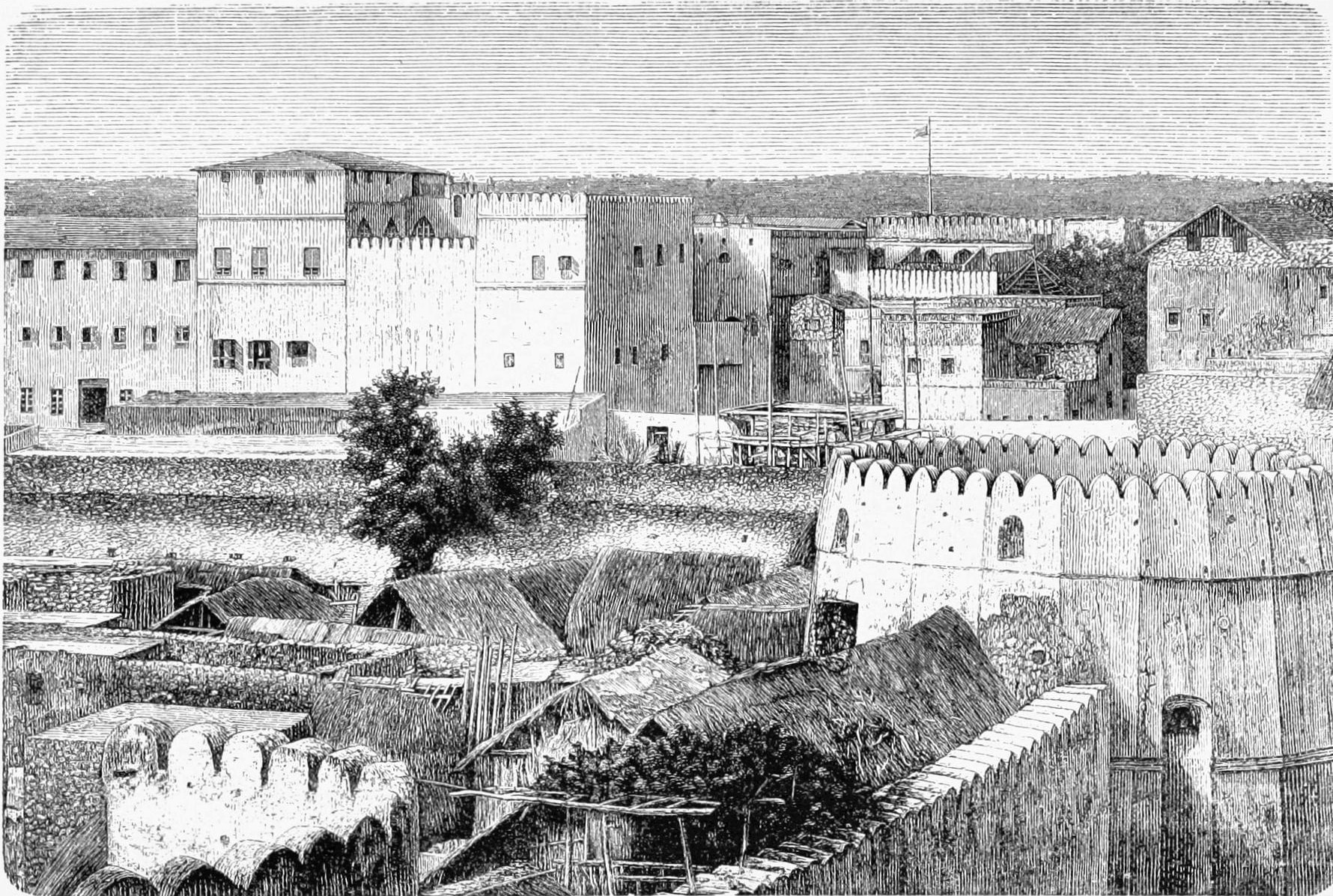 A drawing of the palace and the old fort displaying how it looked between years 1871 - 1875