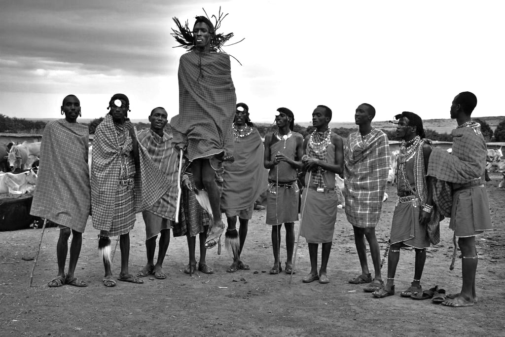 Maasai men dancing