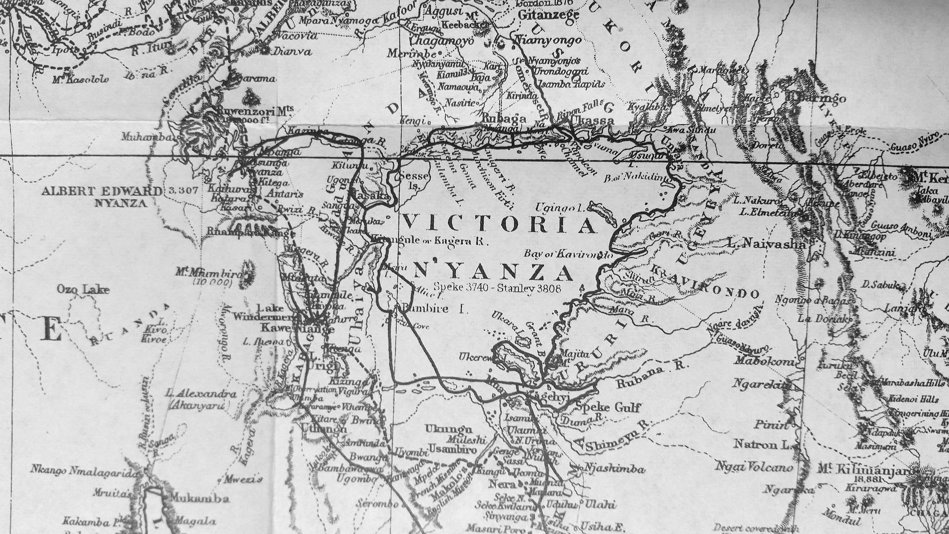 Stanley's route shown on the bold line - Victoria Nyanza