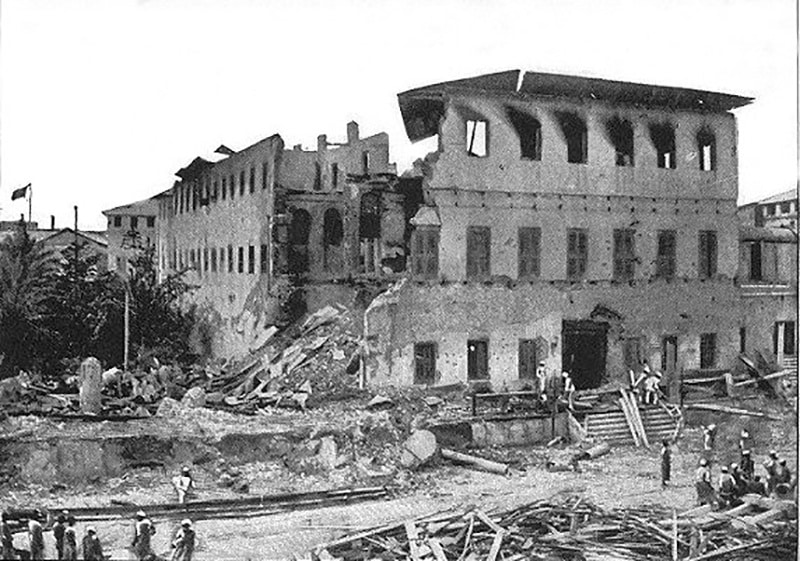 The aftermath of the 1896 Anglo-Zanzibar War British naval bombardment