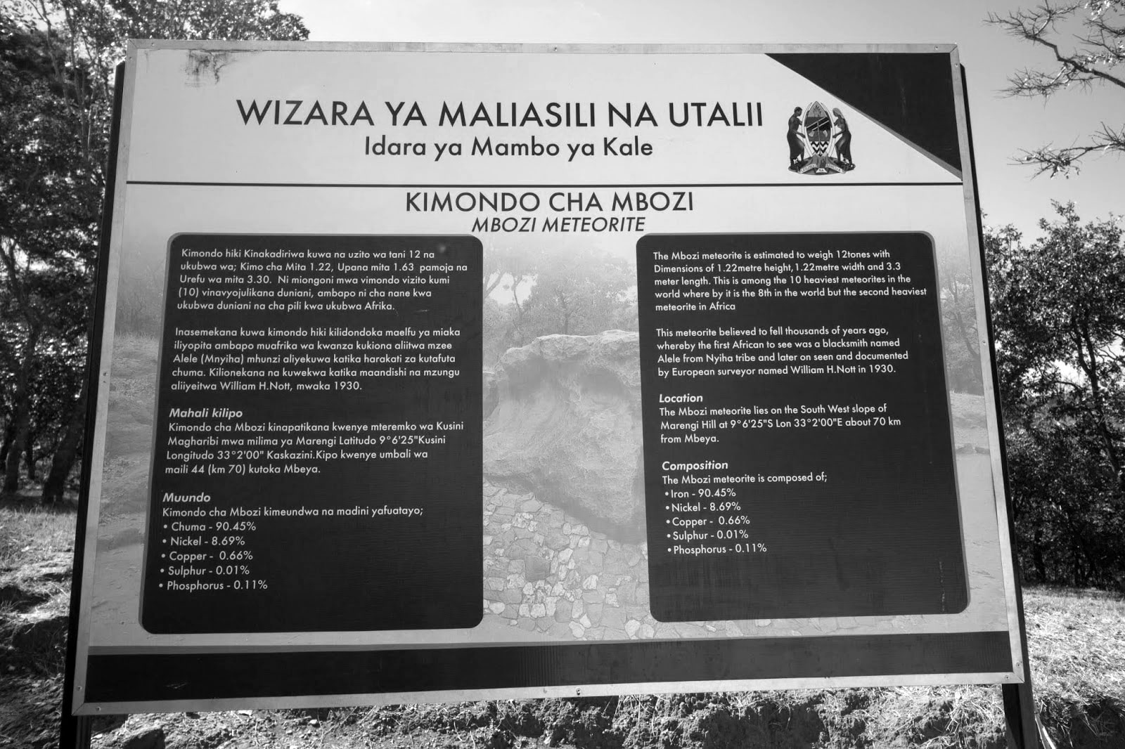 A sign on the way to Mbozi meteorite site