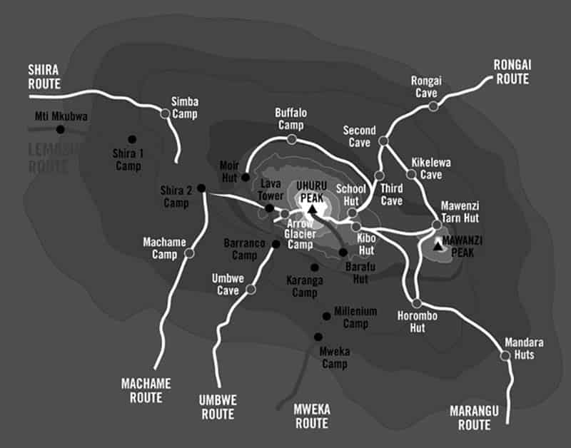 Kilimanjaro climbing routes map
