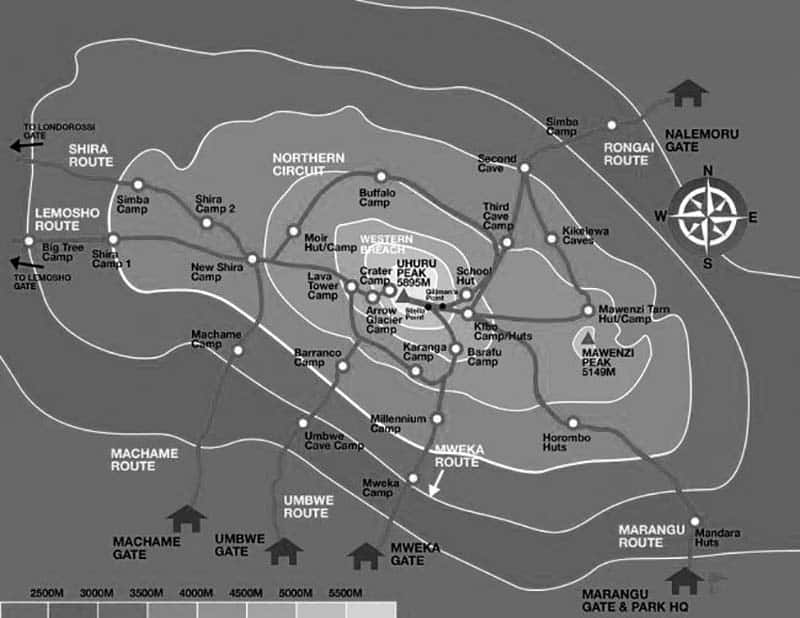Kilimanjaro routes map
