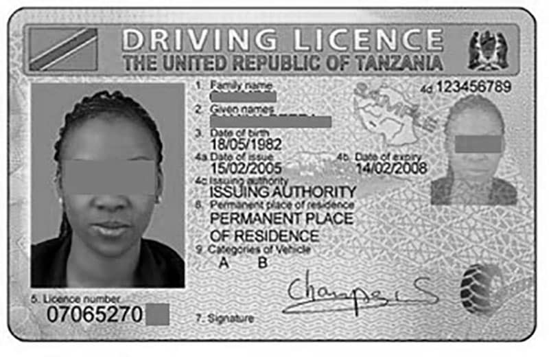 Sample Tanzania drivers license