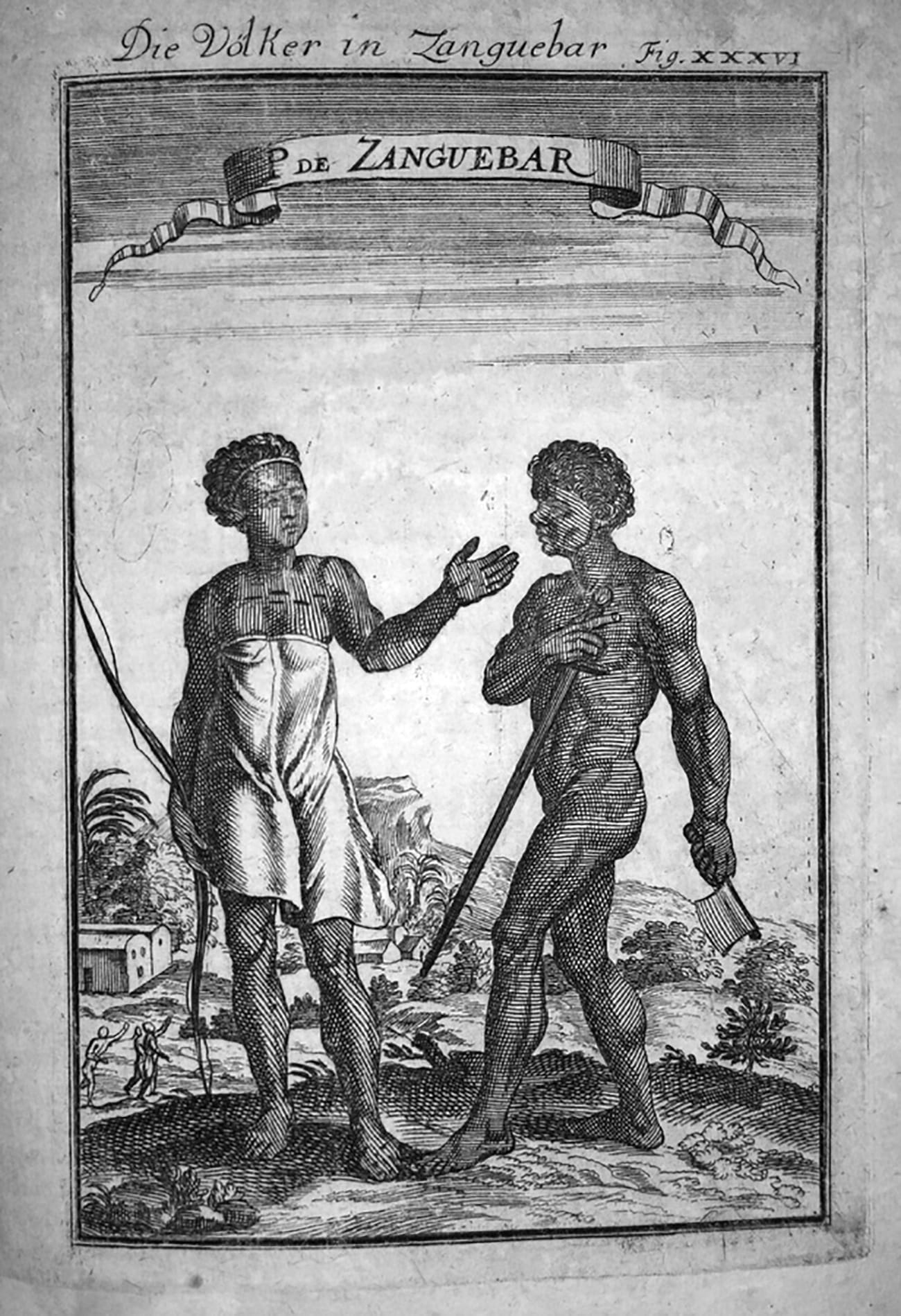 Zanzibarians depiction as per year 1685 - illustration by Alain Manesson Mallet