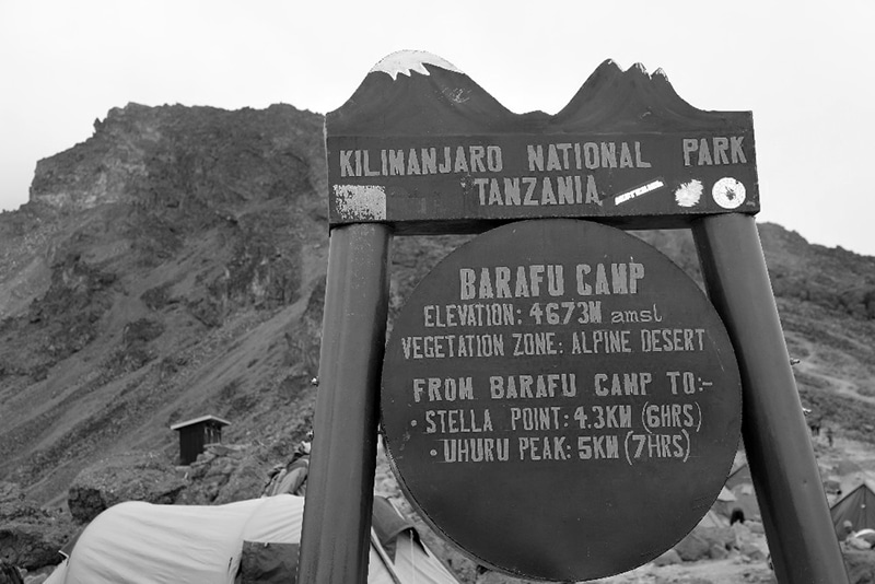 Barafu Campground Kilimanjaro sign