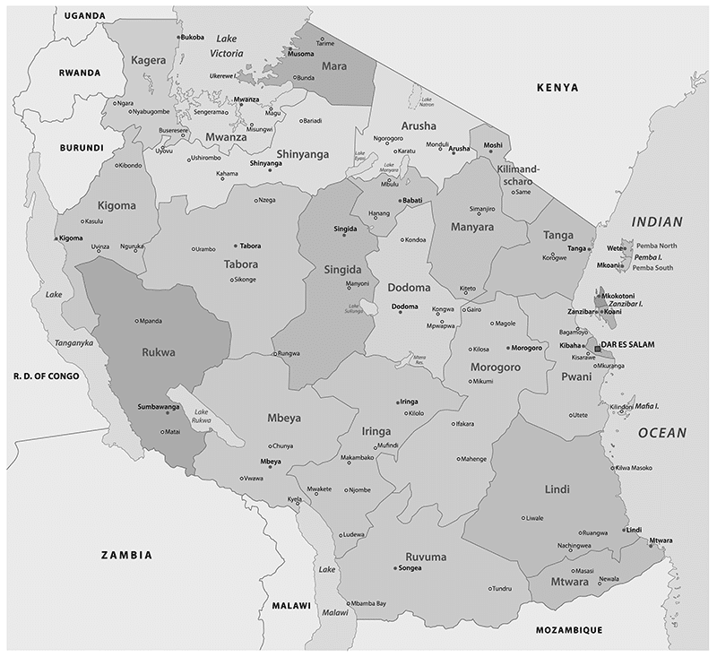 Cities in Tanzania map