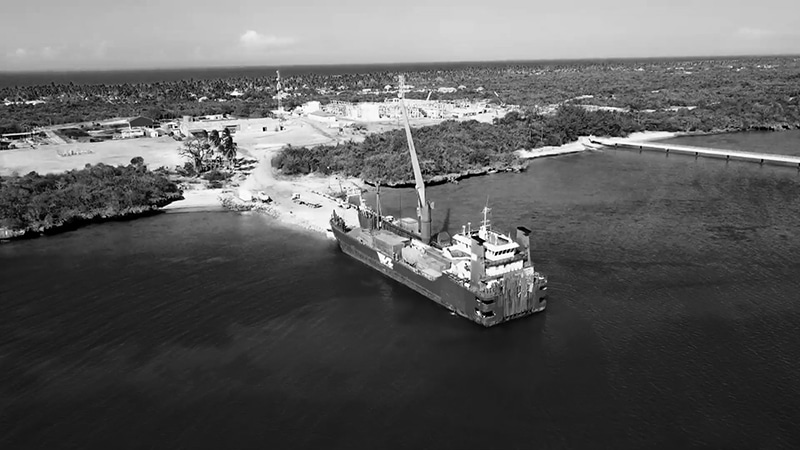 Ship anchoring at Songo Songo Island