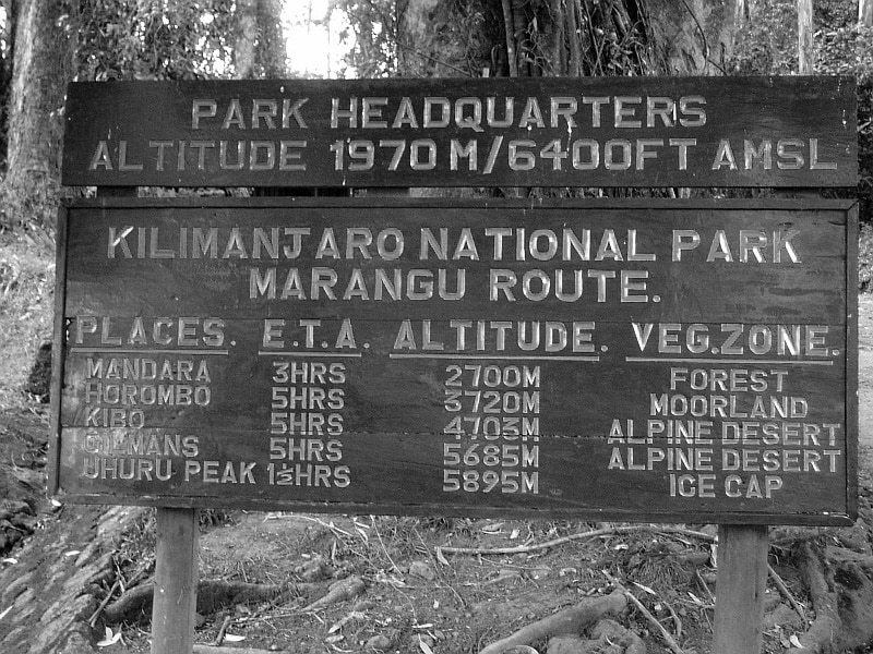 Kilimanjaro Marangu route sign