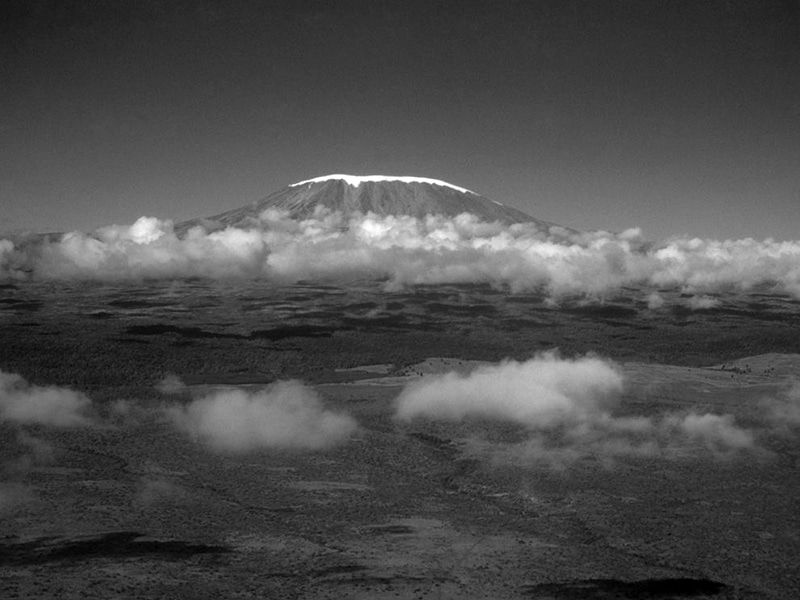 The ice cap on Mount Kilimanjaro seen above the clouds on its summit