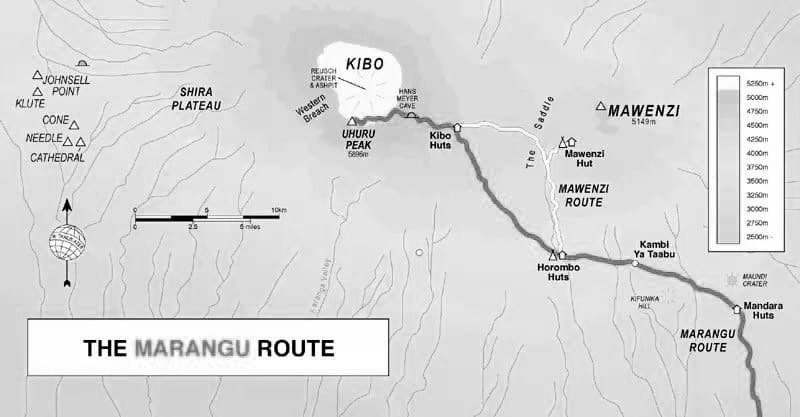 Map of Marangu route Kilimanjaro