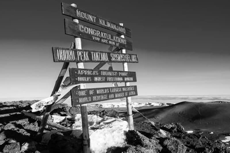 Kilimanjaro summit sign