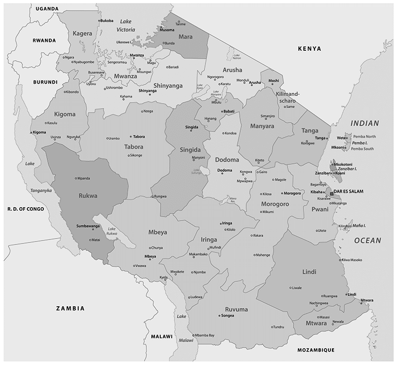 map of tanzania showing cities
