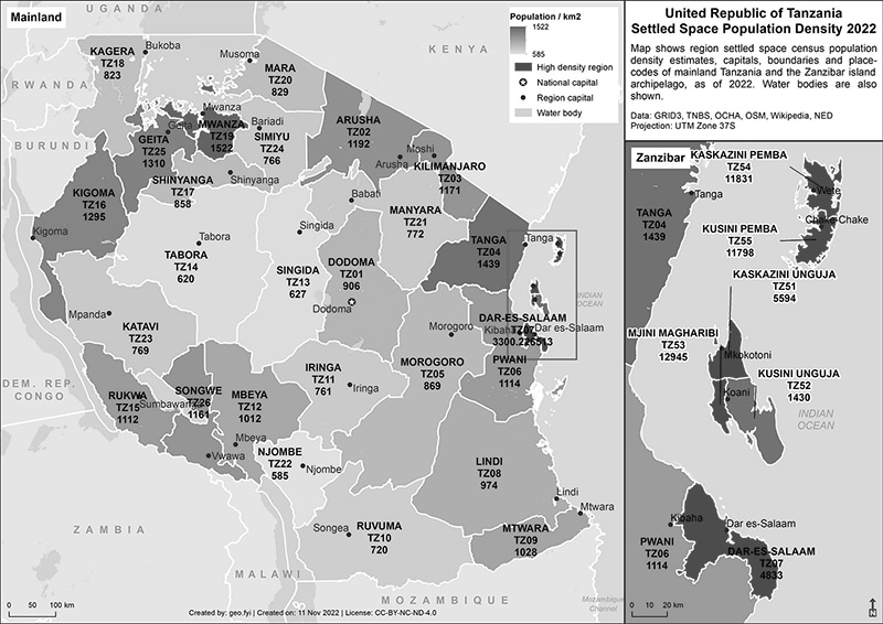 Tanzania population density map