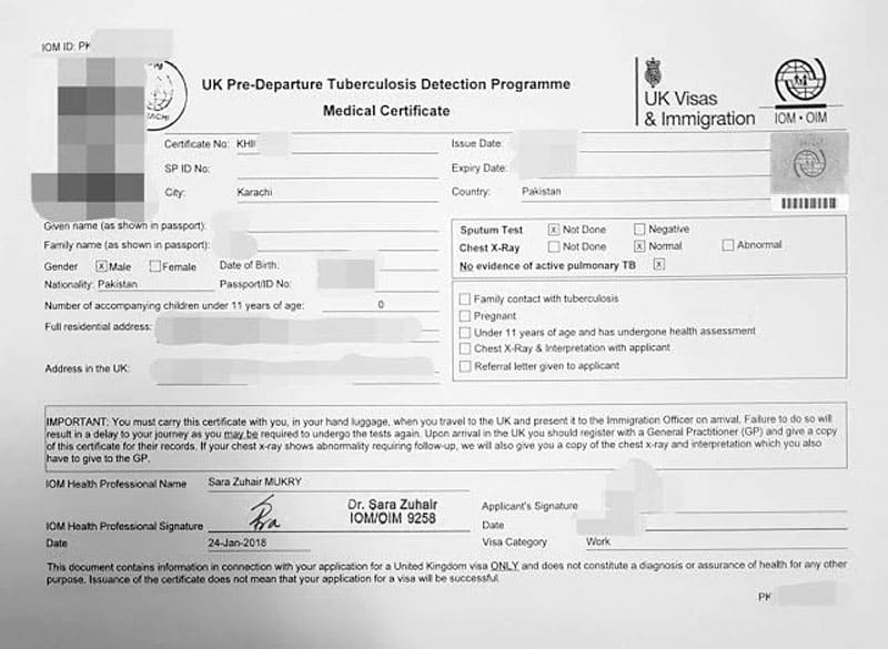 Tuberculosis (TB) Test Certificate