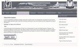 Tanzanian Immigration Department’s official website