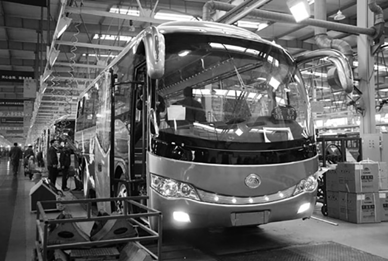 Yutong buses on a assembly line in the factory