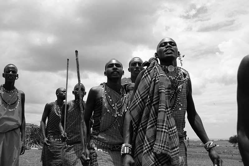 Maasai villagers in traditional clothing and jewellery