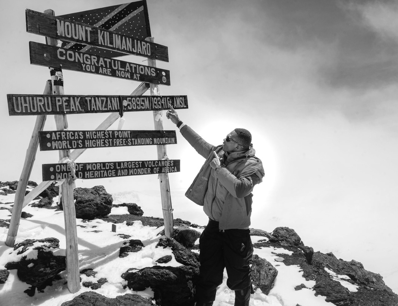 A Man at the Peak of Mount Kilimanjaro