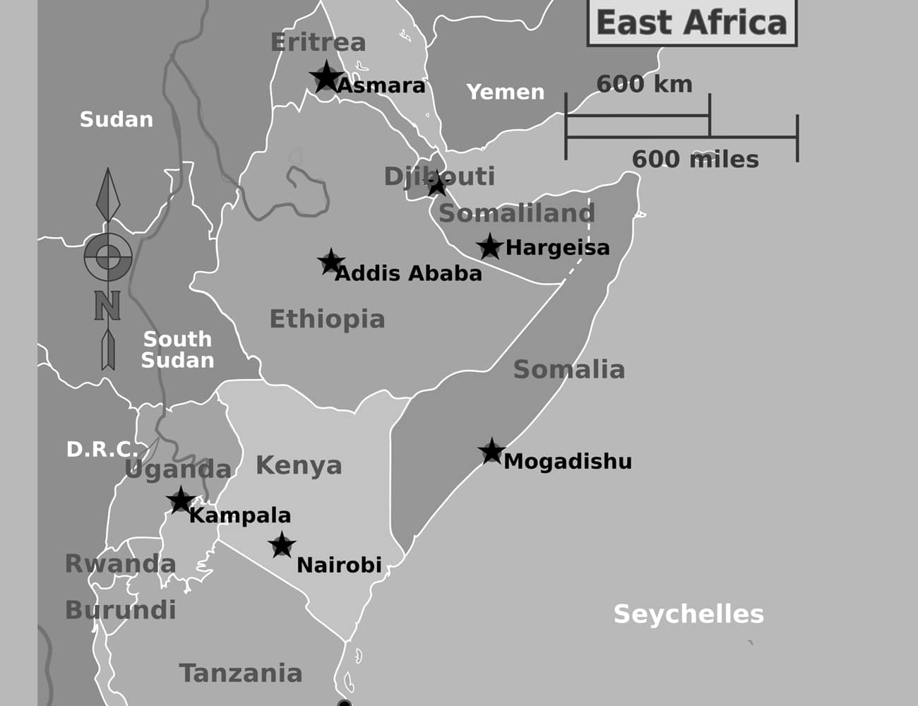 A Map Showing Countries in East Africa