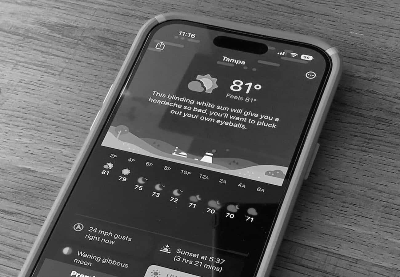 A Phone showing a Weather Application