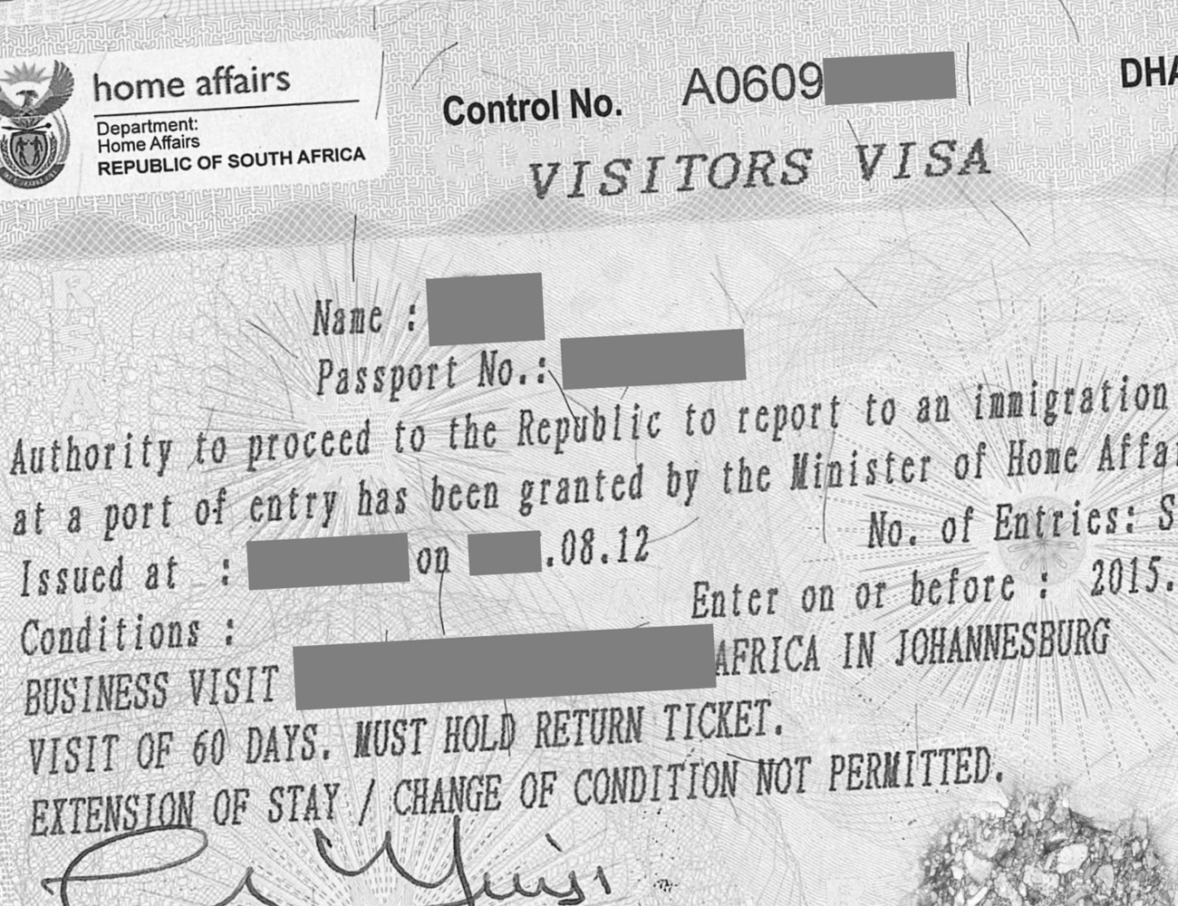 A South African Visitor's Visa