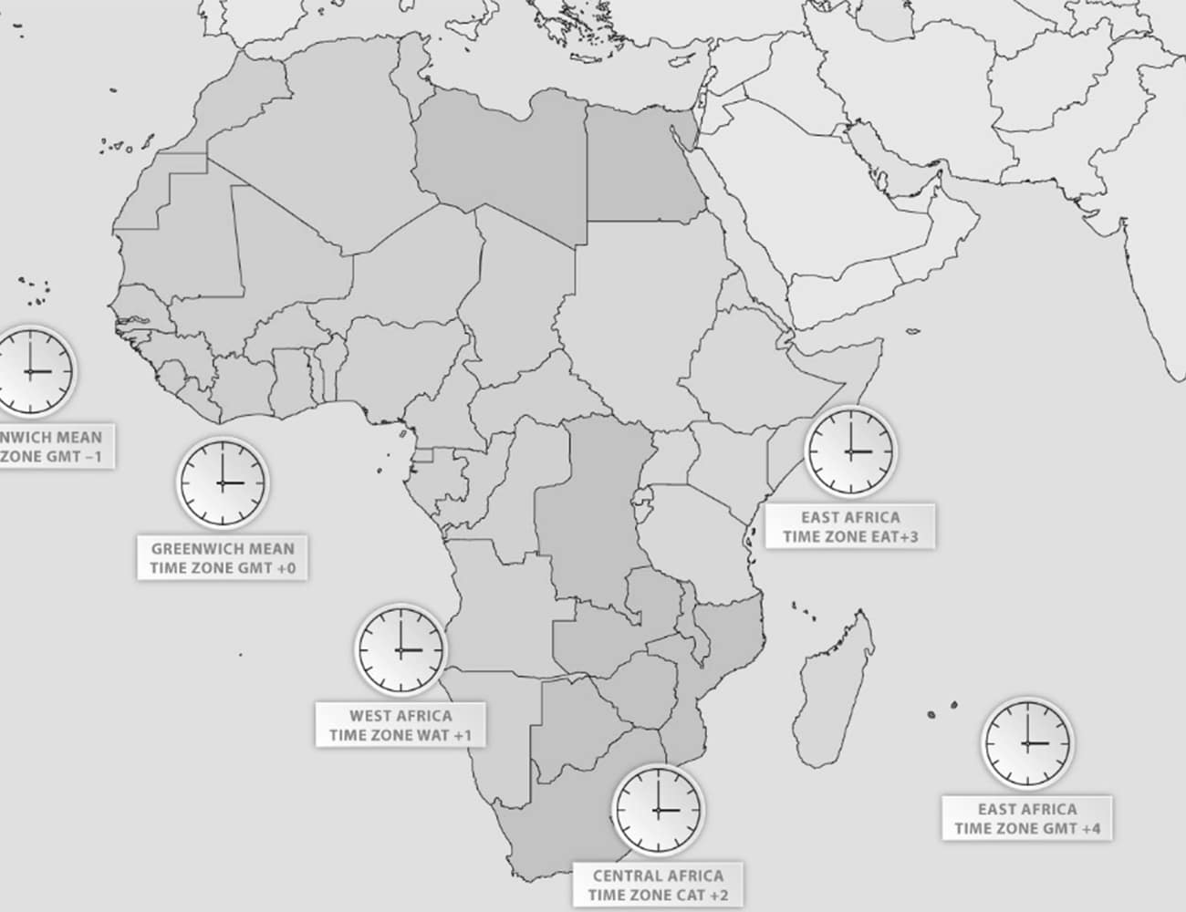 A map showing African Time Zones
