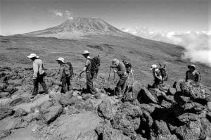 Tourists Climbing Mount Kilimanjaro
