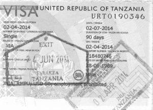 United Republic of Tanzanian visa sample