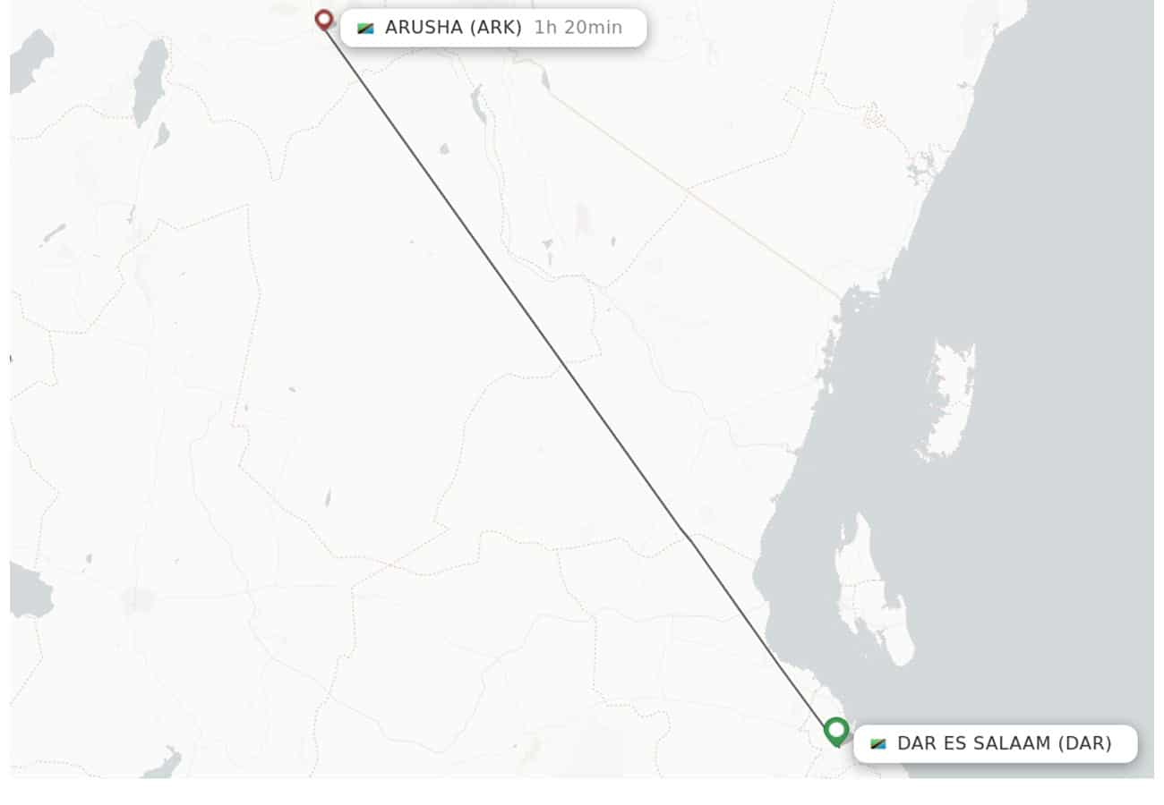 Flight Route from Arusha to Dar Es Salaam