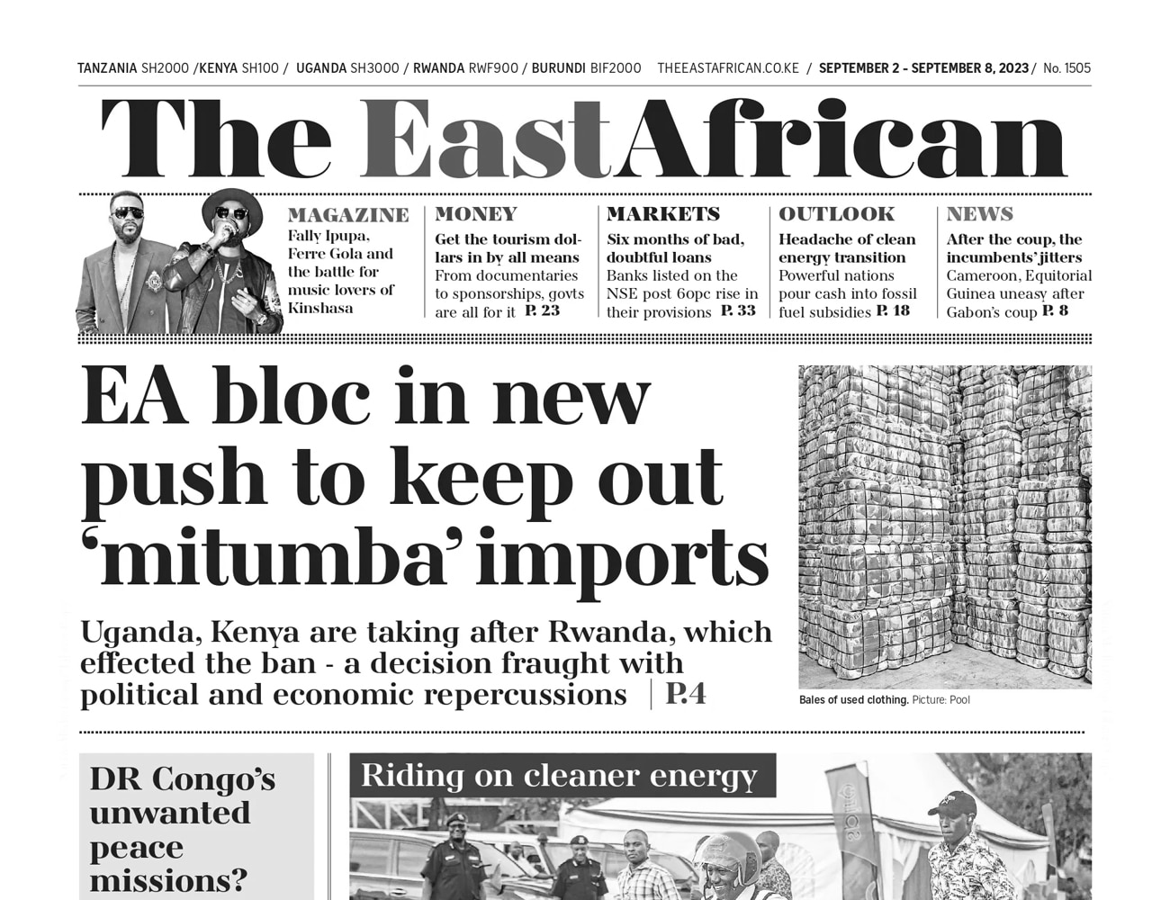 Front Page of The East African Newspaper