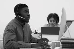customer service in the call center receiving calls from customers