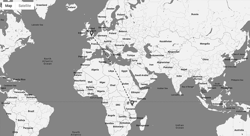 London Heathrow - Arusha Tanzania route