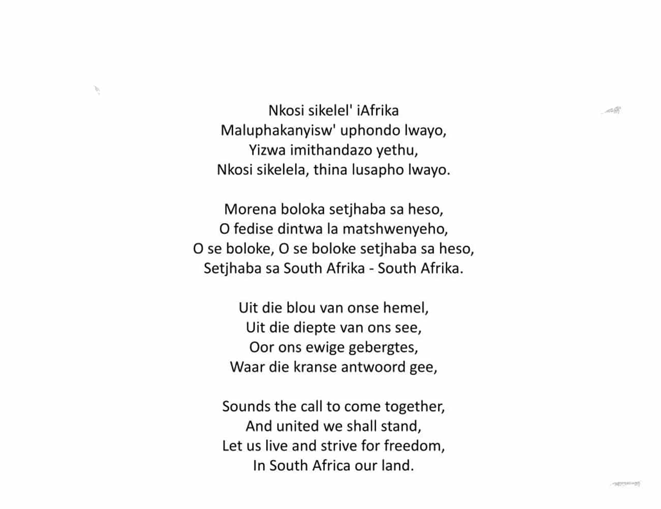 Lyrics of South Africa National Anthem