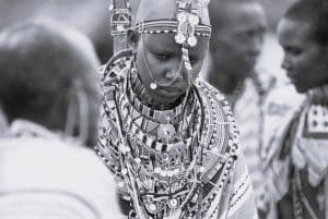 Maasai Women Wearing Cultural Clothing and Jewelry
