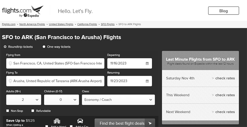 SFO to ARK - San Francisco to Arusha Flights via flights.com