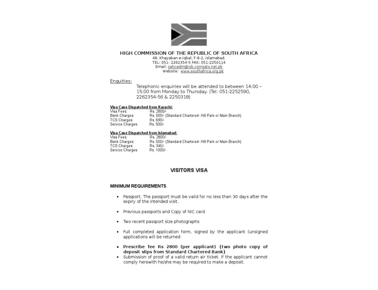South Africa High Commission Visa Requirement Form