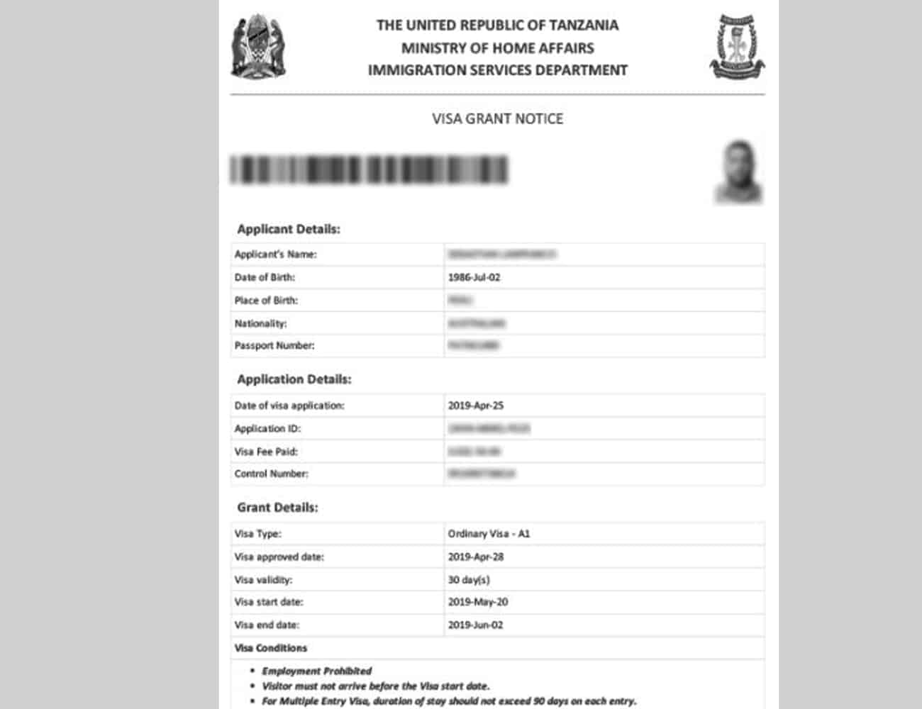 Tanzanian Visa Application Form