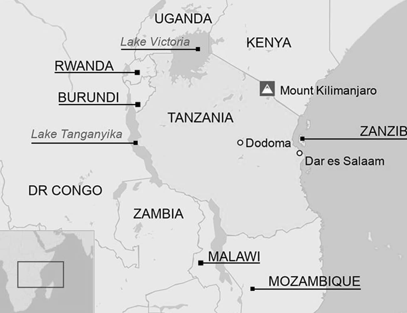 The Location of Tanzania on a Map and Its Neighboring Countries
