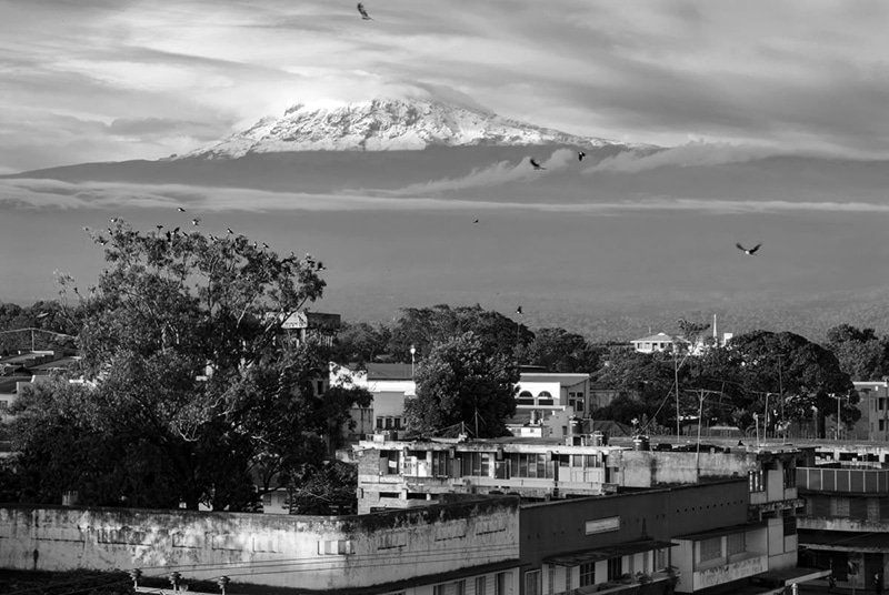The town of Moshi with Mount Kilimanjaro in the background
