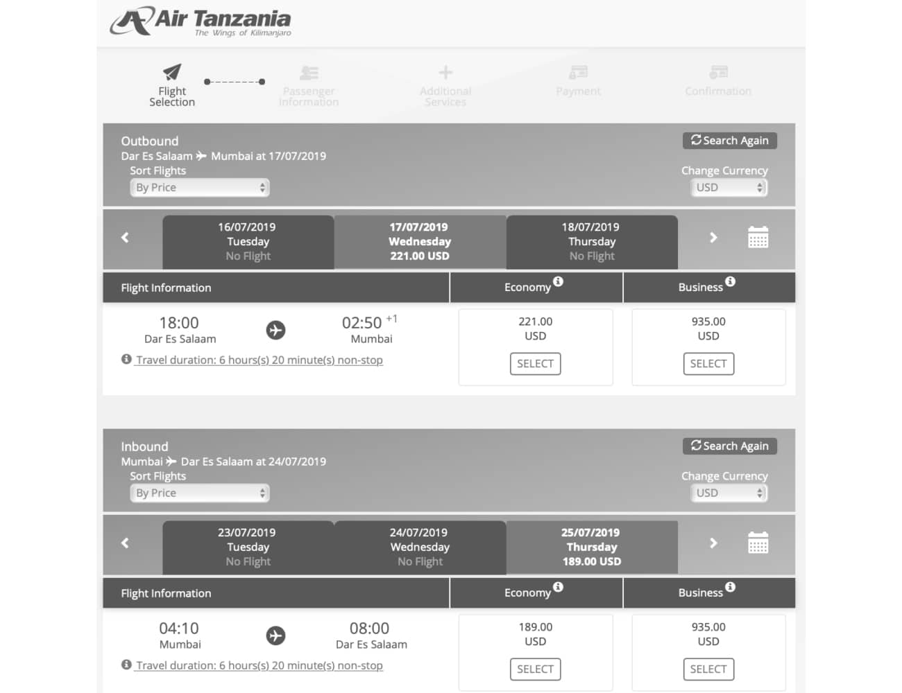 Air Tanzania Ticket From Dar Es Salaam to Mumbai