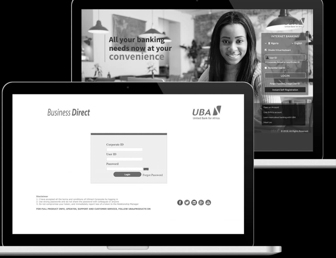 Laptops Showing UBA Online Banking